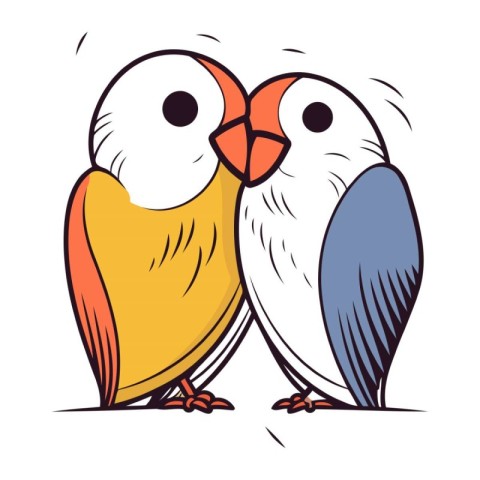 Two cute cartoon birds. Vector illustration isolated on a white