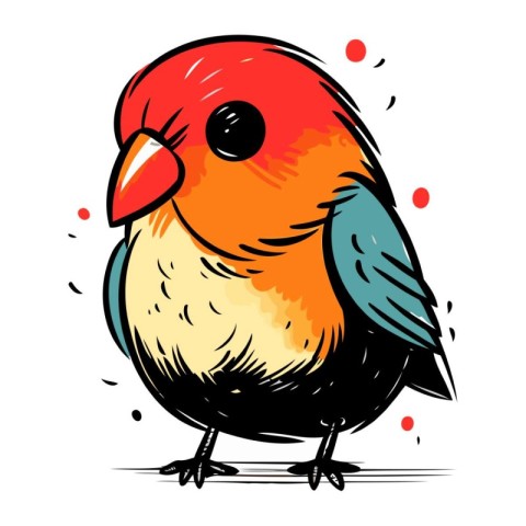 Vector hand drawn illustration of a cute little bird. Isolated o