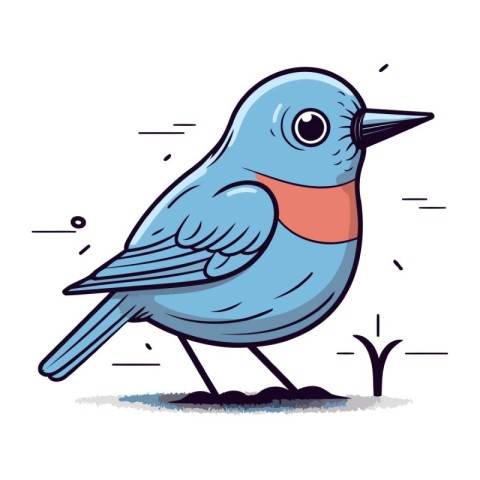 Cartoon vector illustration of cute blue bird isolated on white