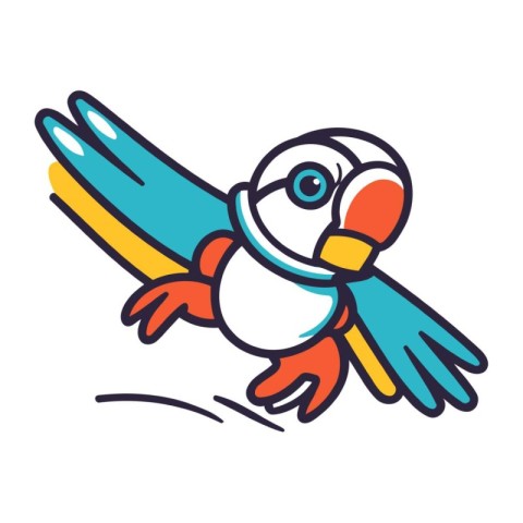 Cute cartoon parrot flying in the sky. Vector illustration.