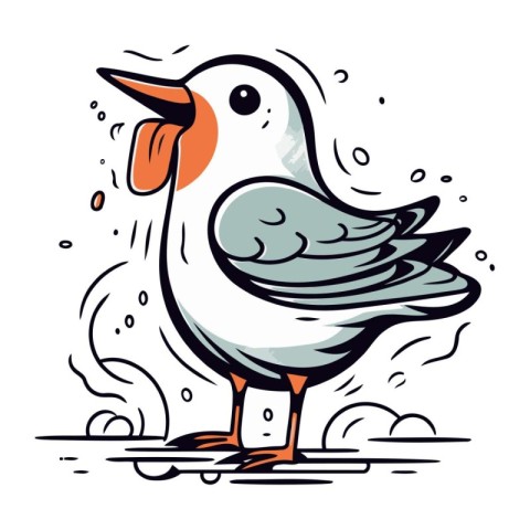 Vector illustration of a seagull. Hand drawn cartoon style.