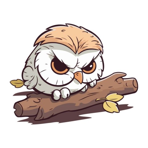 Owl with brown eyes sitting on a branch. Vector illustration.