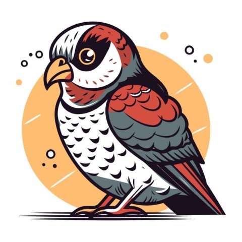 Illustration of a red bird on a white background. Vector illustr