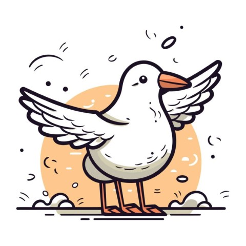 Cute seagull with wings. Vector illustration in cartoon style.