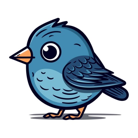 Cute blue bird isolated on a white background. Vector illustrati