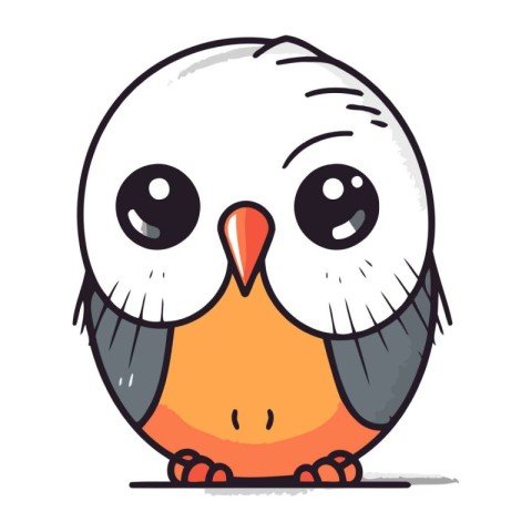 Cute cartoon little black and white bird character. Vector illus