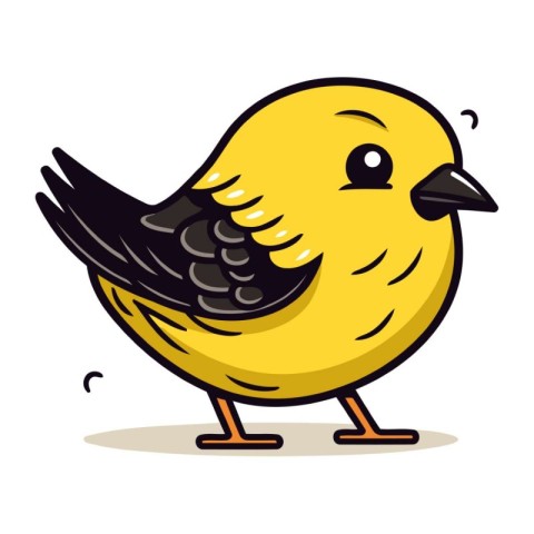 Cute little yellow bird. Vector illustration. Isolated on white