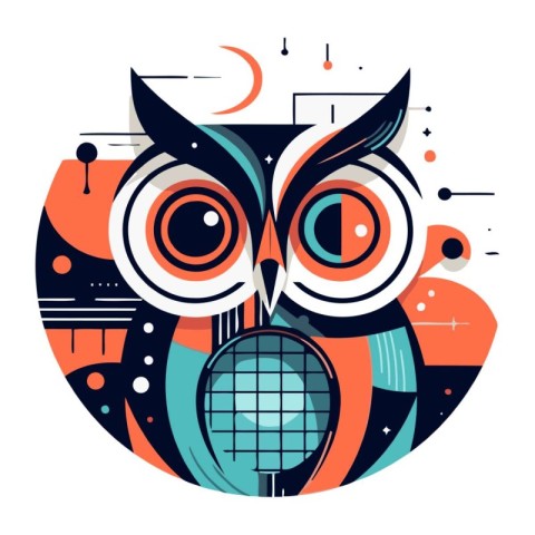 Owl head. Colorful vector illustration in flat cartoon style.