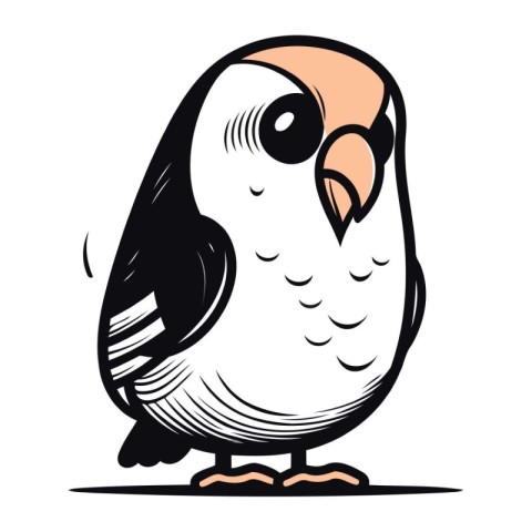 Black and white vector illustration of a cute cartoon parrot iso