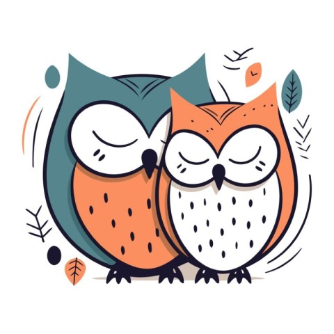 Cute owls in doodle style. Vector illustration.