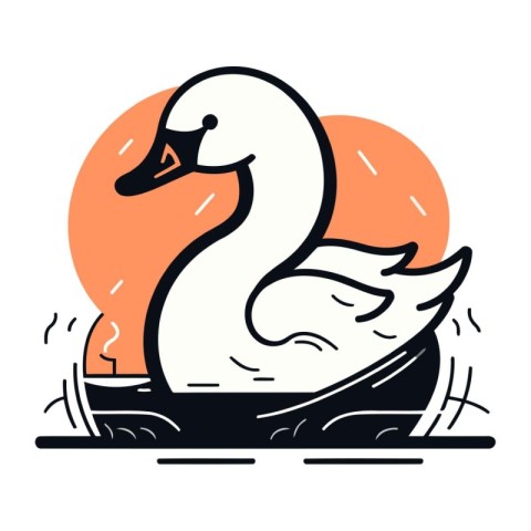 Swan swimming in the lake. Vector illustration in flat style.