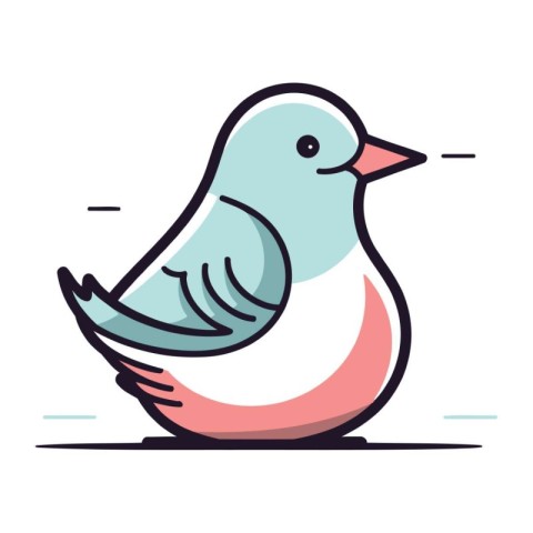 Vector illustration of a cute bird on white background. Line art