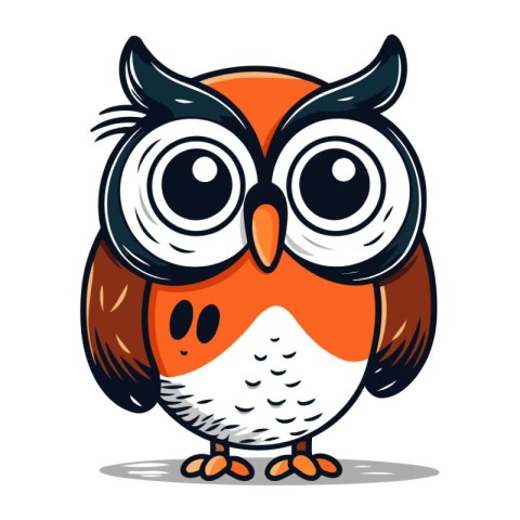 Owl with big eyes isolated on white background. Vector illustrat