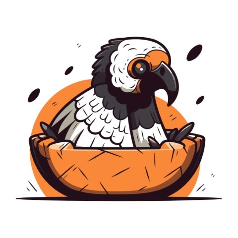 Vector illustration of a vulture in a basket. Cartoon style.