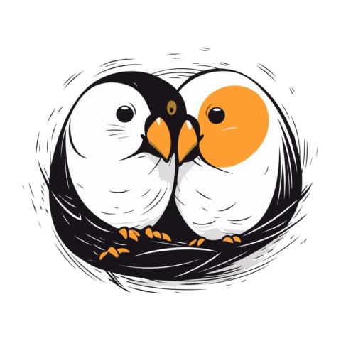 Penguin in the nest. Vector illustration on white background.