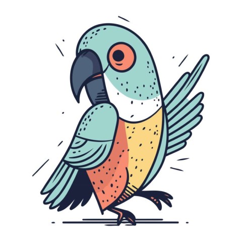 Cute parrot. Hand drawn vector illustration in cartoon style.