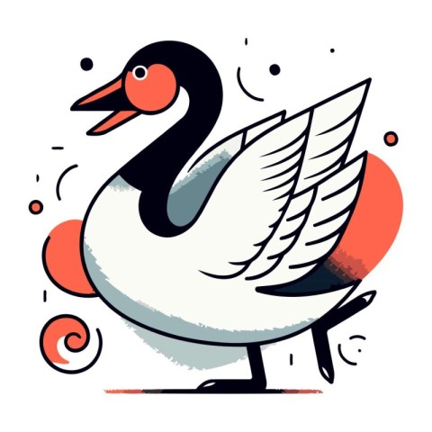 Vector illustration of a swan on a white background. Cartoon sty