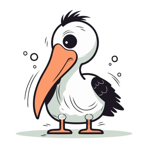 Cartoon pelican isolated on white background. Vector illustratio