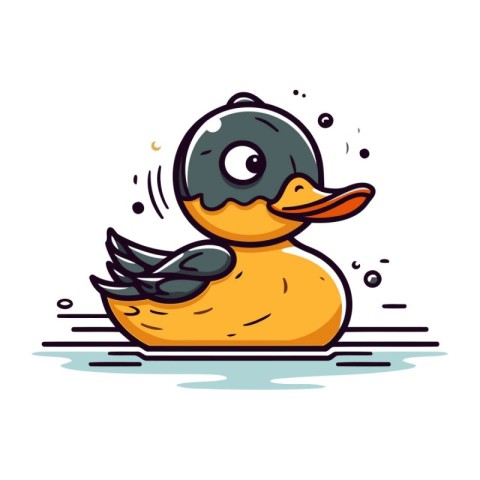 Cute cartoon duck on white background. Vector illustration of a