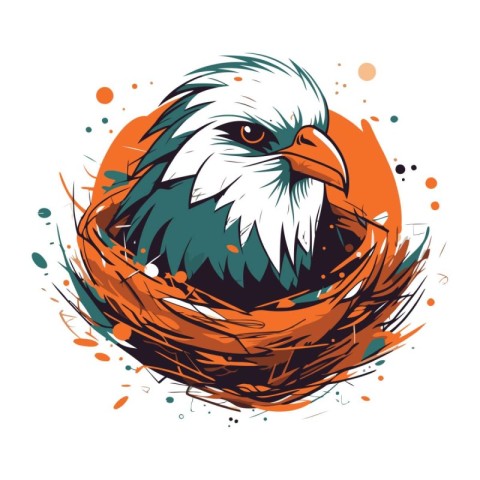 Eagle in the nest. Vector illustration for t shirt design.