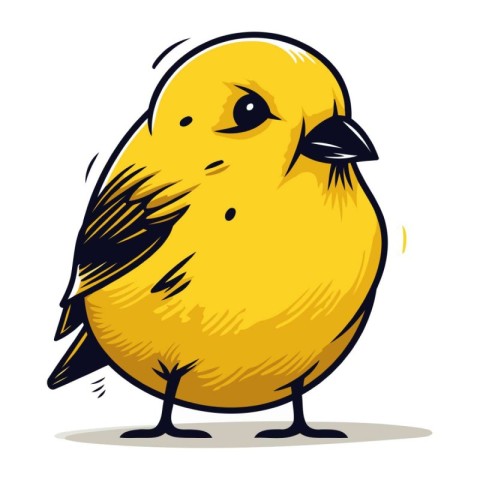 Cute little yellow bird isolated on white background. Vector ill