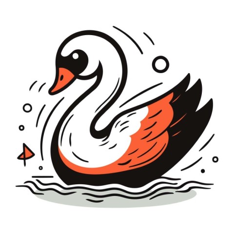 Swan swimming in the sea. sketch for your design. Vector illustr