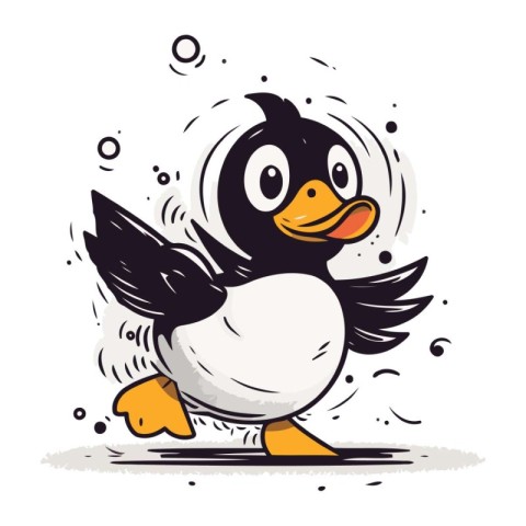 Cartoon penguin with wings. Vector illustration on white backgro