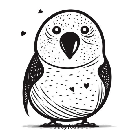 Vector illustration of a cute cartoon owl with hearts on its bea