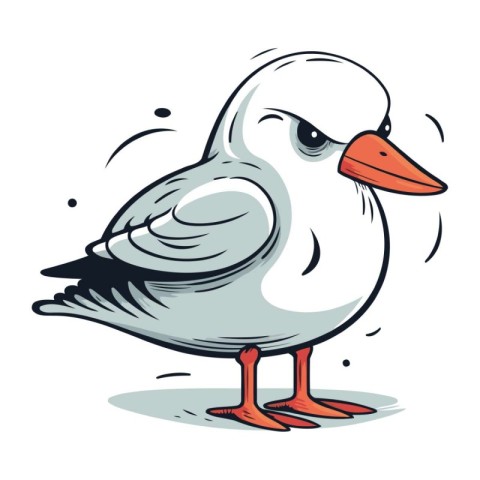 Vector illustration of a cartoon seagull on a white background.