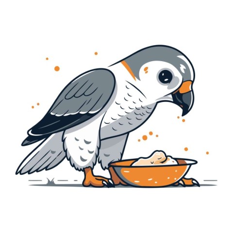 Illustration of a cute kite eating food. Vector illustration.