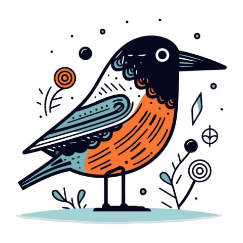 Hand drawn vector illustration of a cute little bird. Doodle sty