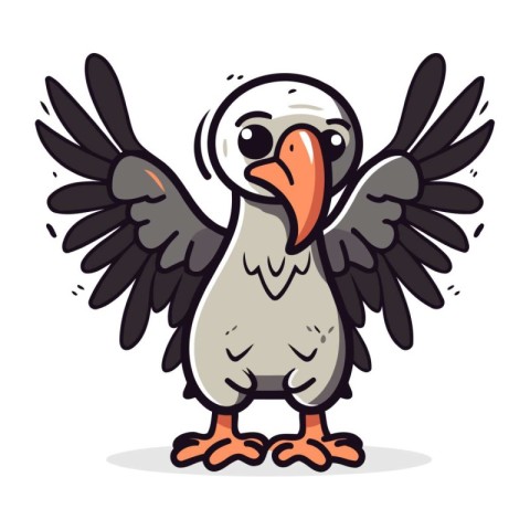 Vector illustration of a cute bird with wings spread. Cartoon st