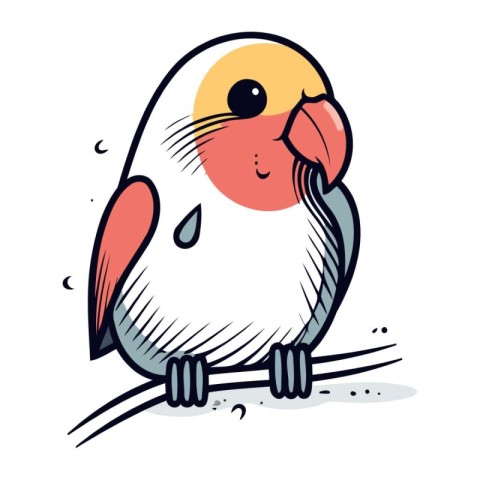 Cute parrot on a branch. Hand drawn vector illustration.