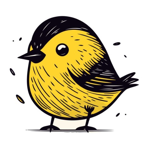 Hand drawn cute little bird. Vector illustration. Isolated on wh