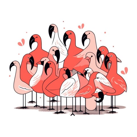 Flamingo birds. Vector illustration of a group of flamingos.