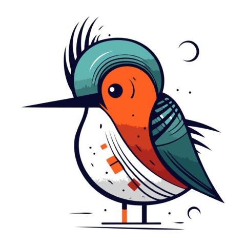 Hand drawn vector illustration of a red crowned kingfisher bird