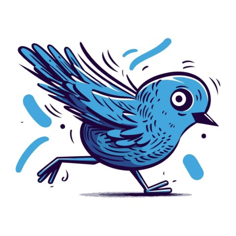 Blue bird on a white background. Vector illustration in cartoon