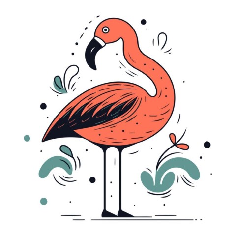 Flamingo. Hand drawn vector illustration in doodle style.