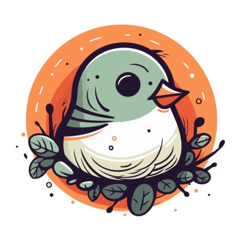 Cute little bird in the nest. Vector illustration on white backg