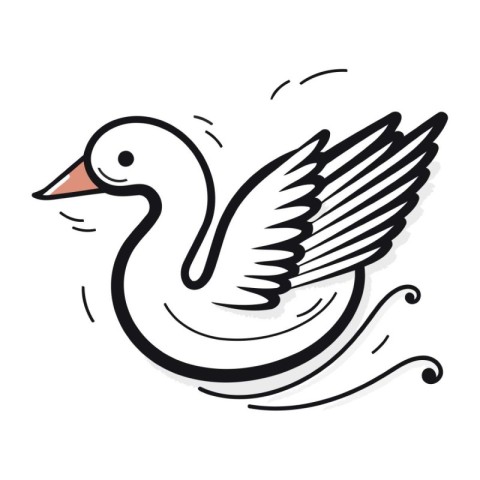 Vector illustration of a swan flying in the wind on a white back