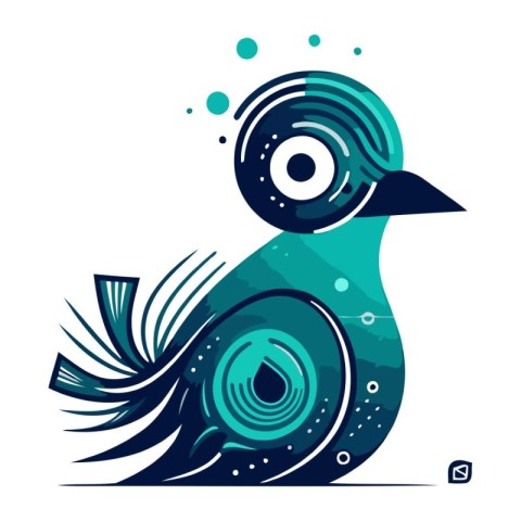 Vector illustration of a bird with blue and turquoise feathers.