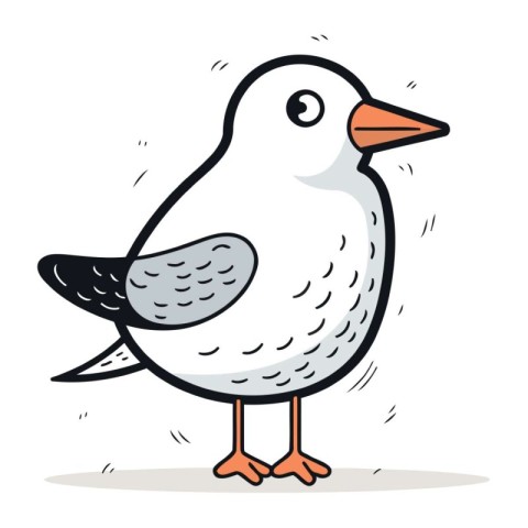 Vector illustration of a cute cartoon seagull on a white backgro