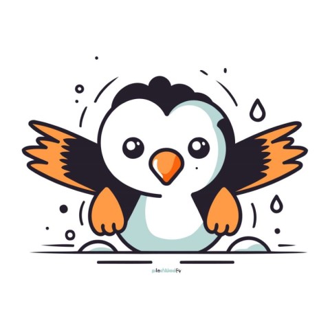 Cute penguin. Vector illustration on white background. Line art