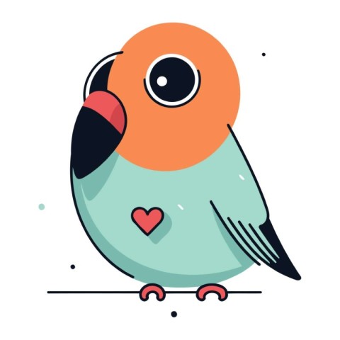 Cute cartoon parrot with heart. Vector illustration in flat styl