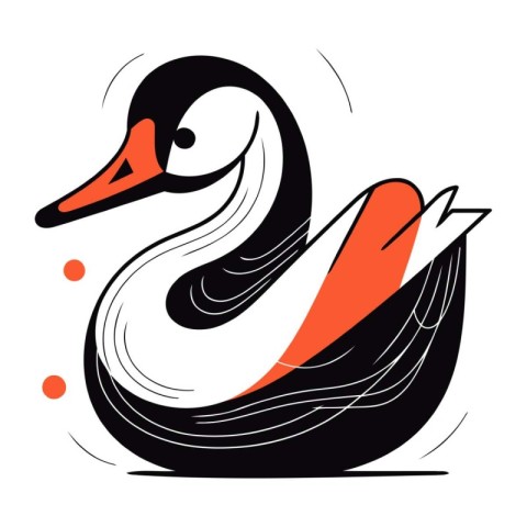 swan swimming in the sea. black and white vector illustration.