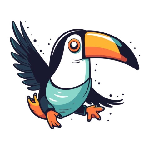 Cute cartoon toucan bird with open wings. Vector illustration.