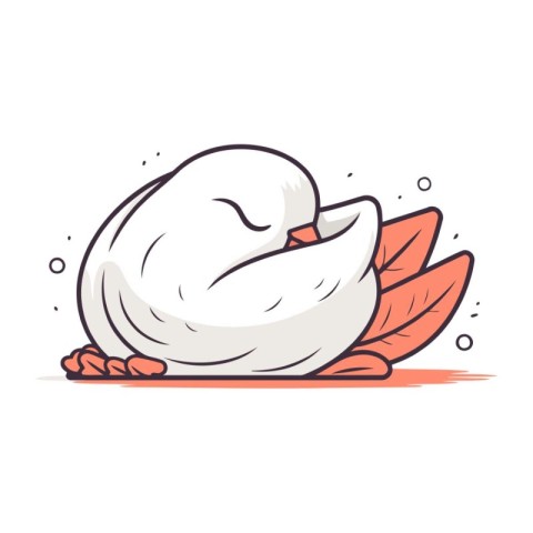 White swan in the nest. Vector illustration. Isolated on white b