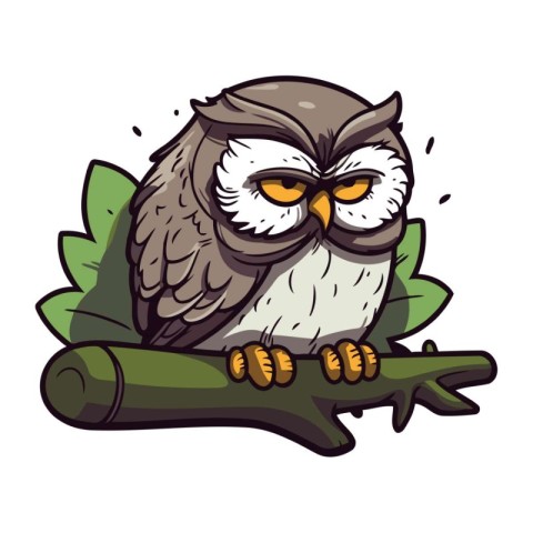 Owl sitting on a branch. Vector illustration of a cartoon owl.