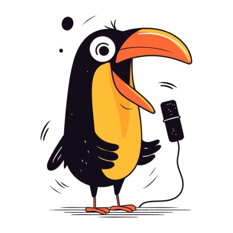 Cute cartoon toucan with microphone. Vector illustration isolate