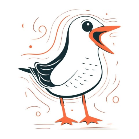 Vector illustration of a cute seagull on a white background.